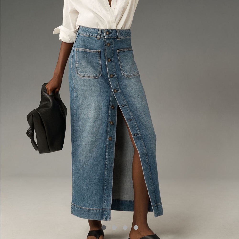 Pilcro Denim Button-Front Midi Skirt